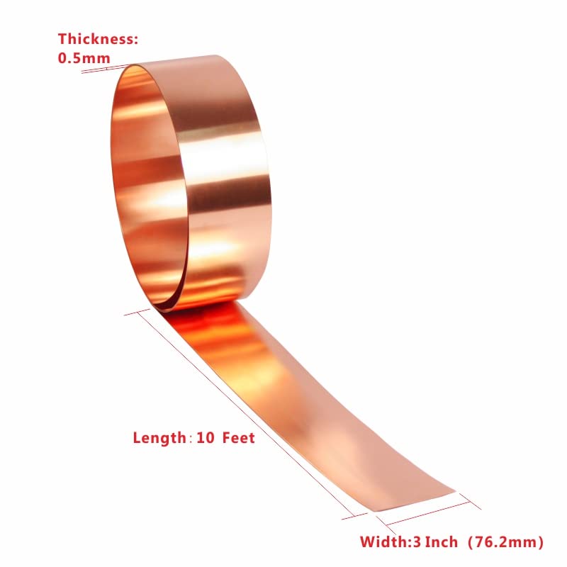 Copper Flashing 99.95% Pure - 16 Oz 24 Gauge 0.5mm Thickness - 10 Feet Length Copper Roll in Various Widths – Contractors & DIY Projects (24 Ga, 3" Width x 10 FT) - size: 24 Ga, 3" Width x 10 FT
