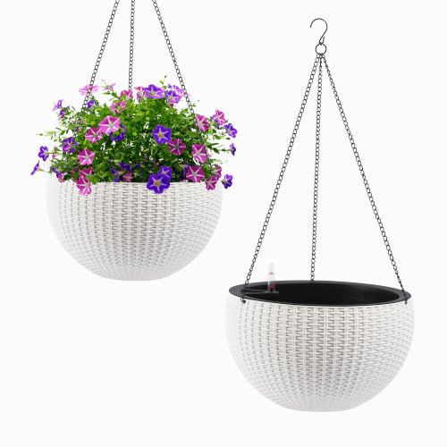 2 Pack 13.5" Self-Watering Hanging Baskets, White - color: White
