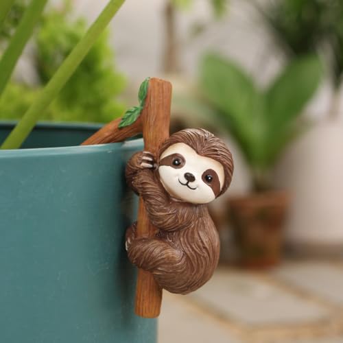 Cute Climbing Sloth Flower Pot Hugger Figurines Resin Hanging Animal Statue Planter Pot Decorations for Home Garden Fence Balcony Patio Lawn Yard Ornaments - color: Sloth