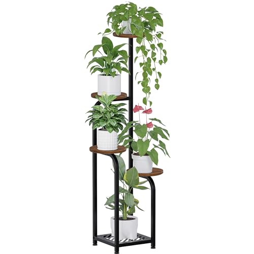 TOSKING Tall 5-Tier Corner Plant Stand Indoor, Anti-Tip,Brown & Black,47in - color: Wood + Black, size: 5-Tier Square Base
