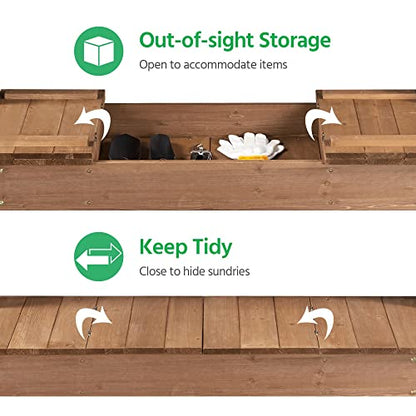 Topeakmart Wooden Garden Workbench with Display Rack and Open Storage,Brown