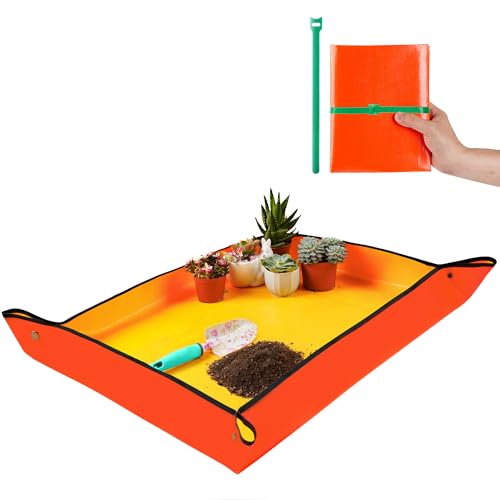 Large Repotting Mat for House Plants Transplanting and Potting Soil Mess Control, Unique Gardening Gifts for Women & Men Mom Birthday Gift Plant Lover Gifts - color: 1 Pc Orange, size: Large 39.5" X 31.5"