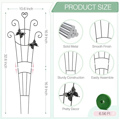 MEILIDY 32.6 Inch Expandable Plant Trellis with Tape Tie, Black, 2 Packs