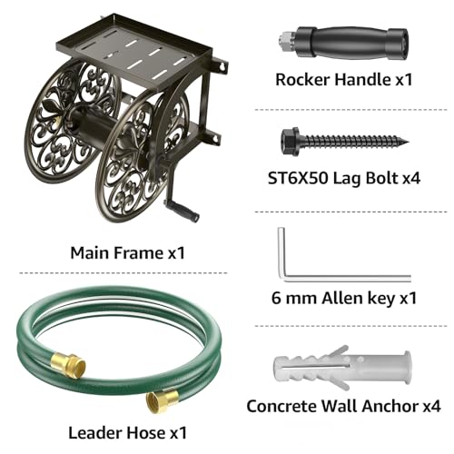 GOFORWILD Wall Mount Garden Hose Reel, Holds 200-Feet of 5/8-Inch Hose