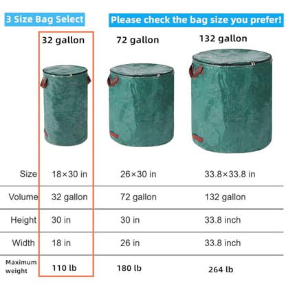 2 Pack 32 Gallons Reusable Yard Waste Bags with Lid Lawn Leaf Bags - style: 2pcs 32 gallons bags with lid