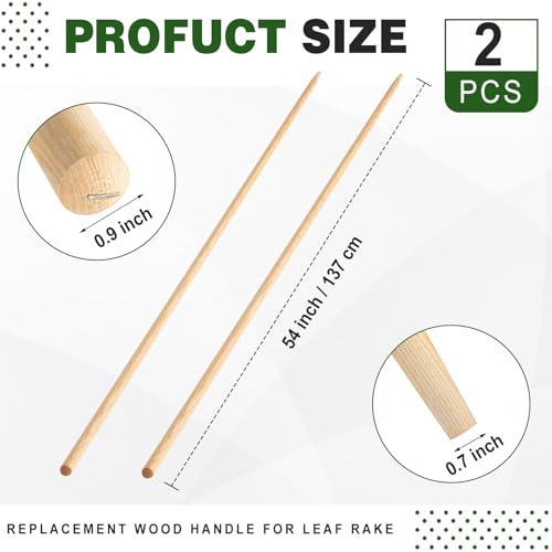 Leinuosen 2 Pack 54 Inch Replacement Wood Rake Handle for Leaf Rake - size: 54 Inch