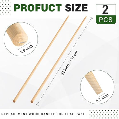 Leinuosen 2 Pack 54 Inch Replacement Wood Rake Handle for Leaf Rake - size: 54 Inch