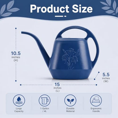 Fasmov 1-Gallon Plastic Watering Can with Comfortable Handle, Garden Watering Cans Long Spout for Indoor Outdoor Watering Plants, Blue