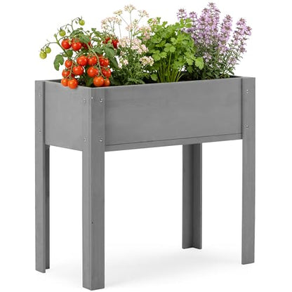 Raised Garden Bed with Legs, 31x16x31'', Outdoor Wood Elevated Planter Box, Grey Cedar, Thick Legs, w/Liner - size: 31x16x31in (1 Unit)