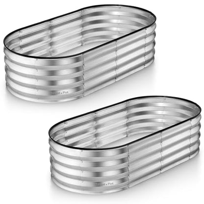 Plant & Plot Galvanized Raised Garden Beds Outdoor // 4×2×1 ft (2-Pack) Planter Raised Beds for Gardening, Vegetables, Flowers // Large Metal Garden Box (Silver) // Patented Tool-Free Design - color: Silver