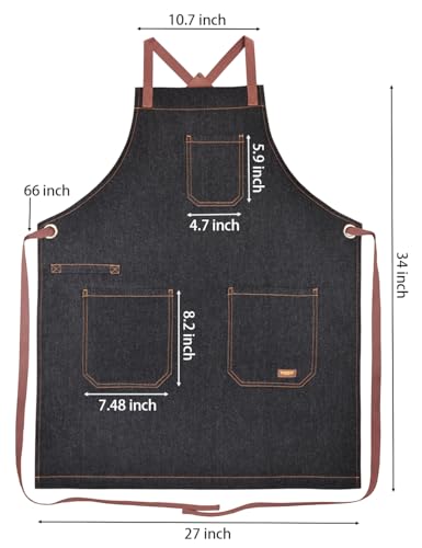 Mens Womens Cooking Apron with Cross Back Straps,Black Denim - color: Black Denim With Cross Back Straps