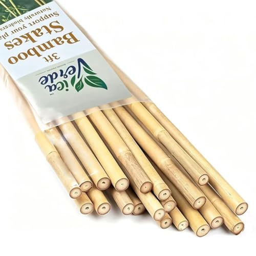 Natural Bamboo Stakes for Plants (25-Pack) with Jute Twine, 3 Feet Eco-Friendly Garden Stakes for Tomatoes, Vines, Flowers, Climbing Vines, and Outdoor Plants