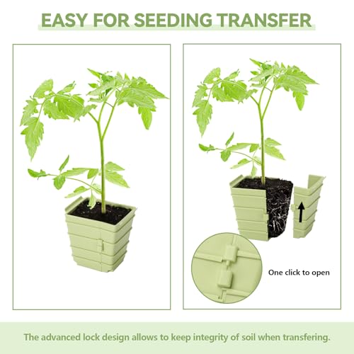 Side-Open Seed Starter Tray 4-Pack, 24 Cells Modular Design with Detachable Plant Cells, Extra-Large 2.36"x2.28" Cells, Reusable Seed Germination Kit for Indoor & Outdoor Gardening