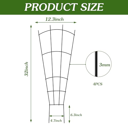 Yaocom 4 Pack 32'' Metal Garden Trellis for Climbing Plants, Fan Shape