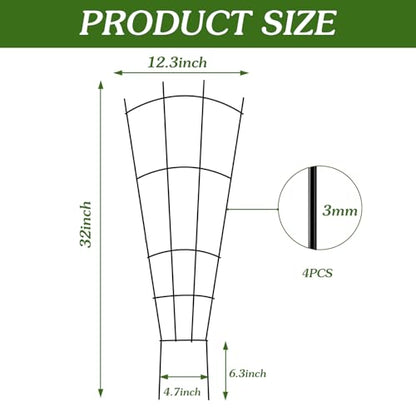Yaocom 4 Pack 32'' Metal Garden Trellis for Climbing Plants, Fan Shape