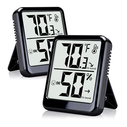 2 Pack Room Thermometer Indoor Hygrometer Digital Humidity Meter - color: Black - Upgraded Version, size: 2 - Pack