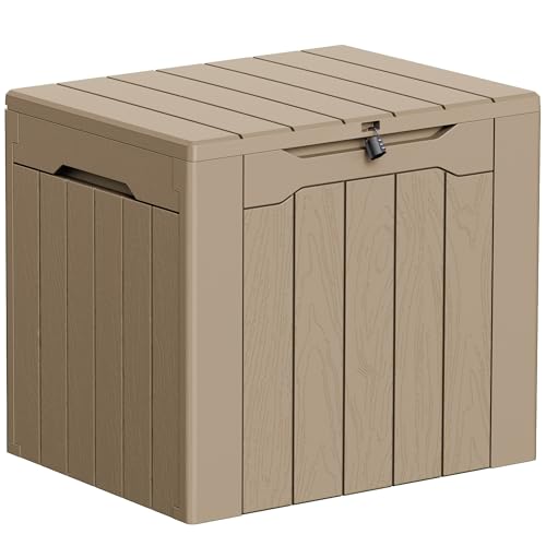 Greesum 33 Gallon Resin Deck Box Weatherproof Storage Box, Light Coffee - color: Light Coffee, size: 33 Gallon