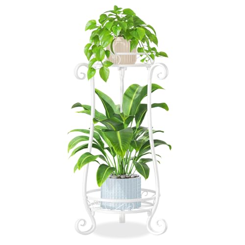 iDavosic.ly 2 Tier Tall Metal Plant Stand Outdoor Indoor, 27 Inch, White - color: White, size: 2 Tiers