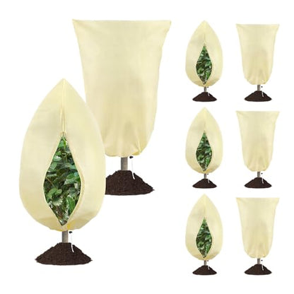8 Pack Plant Covers Freeze Protection, 31.5"x47.2" with Zipper Drawstring - color: Beige