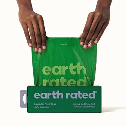 Earth Rated Dog Poop Bags, Thick Grab and Go Single Roll, Ideal for Backyard Pickups, Lavender Scented, 900 Count (3 x 300 count) - size: 300 Bags (Pack of 3), style: Lavender