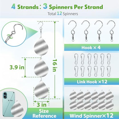 Bird Deterrents for Outside 12 Discs Stainless Steel, 4 Sets
