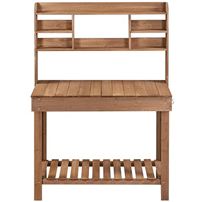 Topeakmart Wooden Garden Workbench with Display Rack and Open Storage,Brown