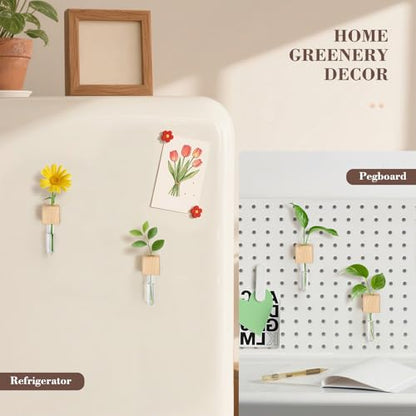 Magnetic Test Tube Flower Vases for Refrigerator, Set of 2 - color: 2 Pcs Wood