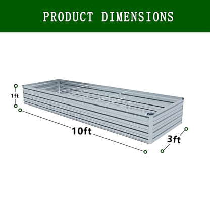 2PCS 10x3x1ft Galvanized Raised Garden Bed Kit,Gardening Planter Box - color: Silver, size: 10x3x1FT(2PCS)