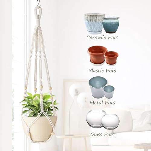 35 Inch Macrame Plant Hanger Indoor Hanging Plant Holder Ivory 1Pc