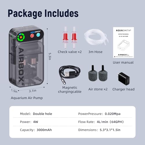AQUASMITH Live Bait Aerator,Ultra-long Battery Life,Rechargeable Air Pump - size: Large
