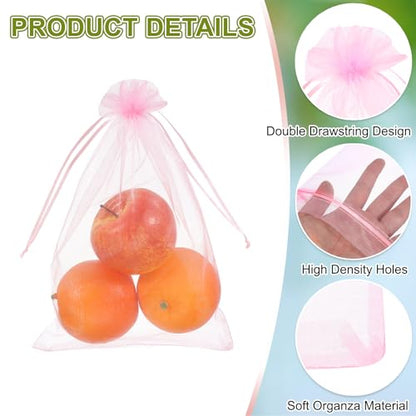 uxcell 20pcs Fruit Protection Bags 15.7x11.8 Garden Netting Cover Bag Pink - color: Pink