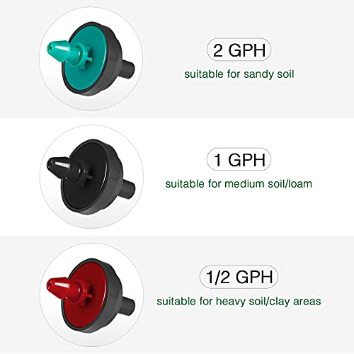 2 GPH Drip Emitters, 2 GPH Pressure Compensating Drip Emitters Maintain Constant Flow, 2 GPH Drip Irrigation Emitters, 50 Per Bag, Green/Black