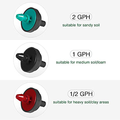 2 GPH Drip Emitters, 2 GPH Pressure Compensating Drip Emitters Maintain Constant Flow, 2 GPH Drip Irrigation Emitters, 50 Per Bag, Green/Black