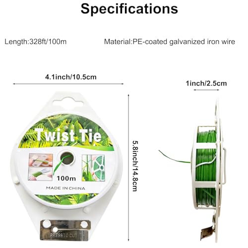 328ft(100m) Garden Plant Twist Ties with Cutter - color: Green