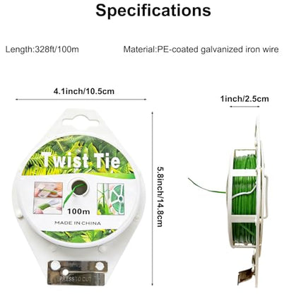 328ft(100m) Garden Plant Twist Ties with Cutter - color: Green