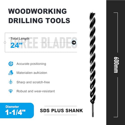 1-1/4" x 24" Auger Drill Bit with SDS Plus Shank for Wood - size: 1-1/4"x24"