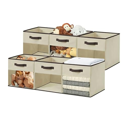 DECOMOMO Storage Bins, Cube Storage Bin with Window - color: Beige, size: Cube 13" / 6pcs
