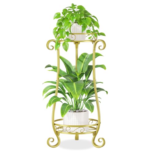 iDavosic.ly 2 Tier Tall Metal Plant Stand Outdoor Indoor, 27 Inch, Gold - color: Gold, size: 2 Tiers