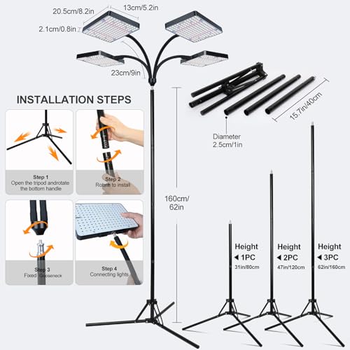 FECiDA 76" Standing Grow Lights for Tall Indoor Plants, Bonsai Tree, 4Head - size: 4-Head