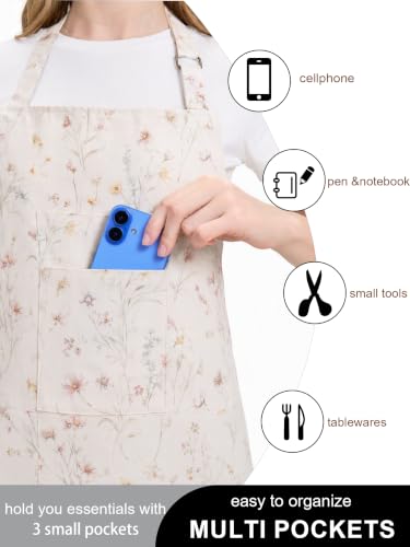 Molaxhome Split Pottery Apron with 3 Pockets Unisex with Adjustable Strap - color: Beigeflower