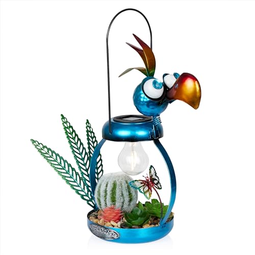 Alpine Corporation 16" H Outdoor Solar-Powered Metal Flamingo Yard Statue, with Enclosed LED Lights, Garden Decor for Patio, Lawn or Porch, Blue - color: 16" Blue Flamingo