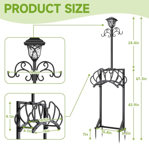 Garden Water Hose Holder with Solar Light & Shepherds Hooks for outside