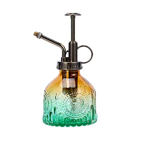Glass Plant Mister Spray Bottle, Vintage Plant Spritzer, Succulent Watering Bottle with Top Pump, Small Plant Sprayer Mister Watering Can for Indoor Outdoor Houseplant - Green Brown Gradient - color: Green Brown Gradient
