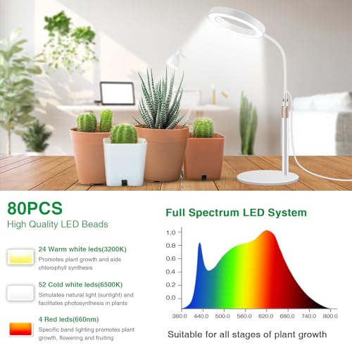 Aumtrly Desk Grow Light Full Spectrum with Base for Indoor Plants Growing - size: 1 head 24.5inch/white