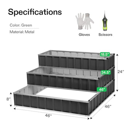 VIVOSUN 3-Tier Raised Garden Bed Outdoor Galvanized Steel 46x46x24 Gray - color: Gray