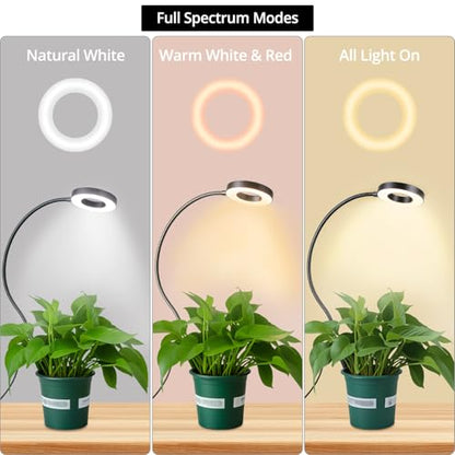 QWORK 3 Pack Ring Grow Lights for Indoor Plants, Full Spectrum LED with Timer
