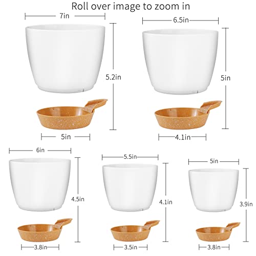 GARDIFE 5/5.5/6/6.5/7 Inch Self Watering Planters, White - color: 7-white, size: 7/6.5/6/5.5/5 inch|5 pcs