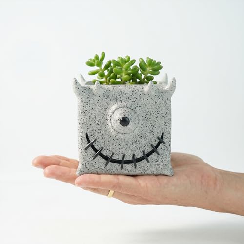 Halloween One-Eyed Monster Resin Planter Pot for Indoor Plants - color: Gray-b