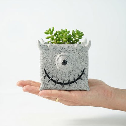 Halloween One-Eyed Monster Resin Planter Pot for Indoor Plants - color: Gray-b