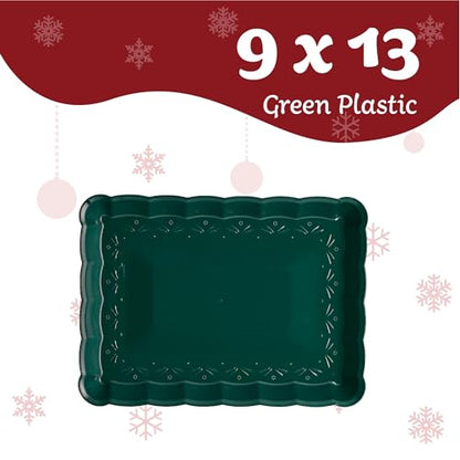 Plasticpro Plastic Green Christmass Serving Trays - Serving Platters Rectangle 9X13 Disposable Party Dish Includes 8 Green Trays - color: Green